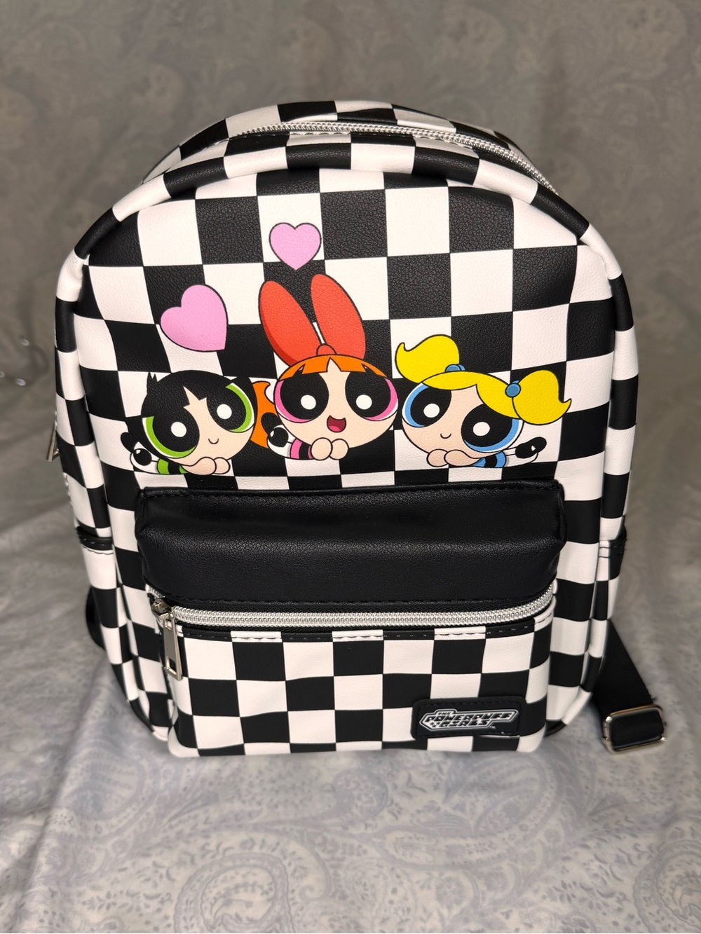 Powerpuff Girls Faux Pebbled Leather Black & White Check Mini Backpack
